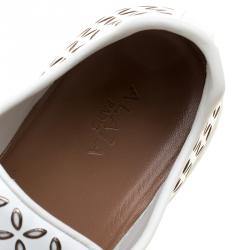 Pre Owned Alaia White Laser Cut Leather Sneakers Size 40
