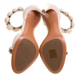 Pre Owned Alaia Beige Patent Leather Bombe Stud Embellished Open Toe Sandals Size 36