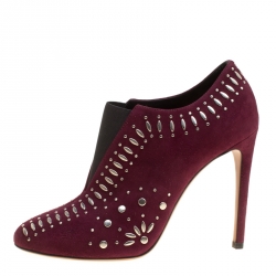 Pre Owned Alaia Burgundy Suede Stud Detail Booties Size 37