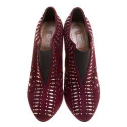 Pre Owned Alaia Burgundy Suede Stud Detail Booties Size 37
