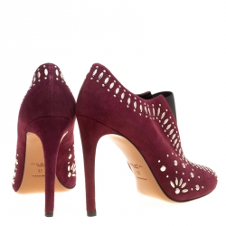 Pre Owned Alaia Burgundy Suede Stud Detail Booties Size 37