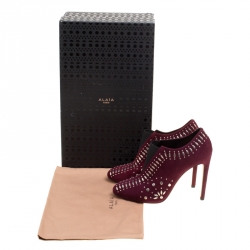 Pre Owned Alaia Burgundy Suede Stud Detail Booties Size 37