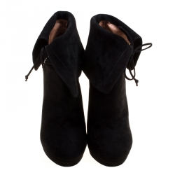 Alaia Black Suede Ankle Cuff Side Lace Up Ankle Boots Size 40