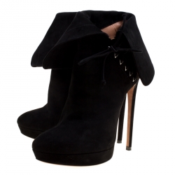 Alaia Black Suede Ankle Cuff Side Lace Up Ankle Boots Size 40