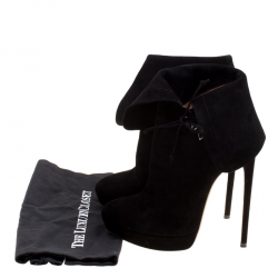 Alaia Black Suede Ankle Cuff Side Lace Up Ankle Boots Size 40