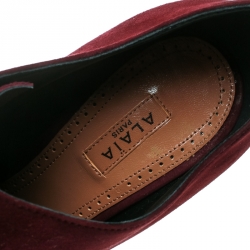 Pre Owned Alaia Burgundy Suede Spiral Zip Booties Size 38