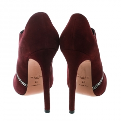 Pre Owned Alaia Burgundy Suede Spiral Zip Booties Size 38