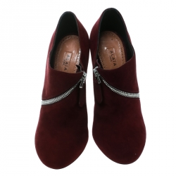 Pre Owned Alaia Burgundy Suede Spiral Zip Booties Size 38