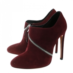 Pre Owned Alaia Burgundy Suede Spiral Zip Booties Size 38