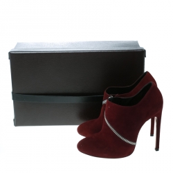 Pre Owned Alaia Burgundy Suede Spiral Zip Booties Size 38