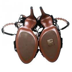 Pre Owned Alaia Black Mirror Embellished Suede Strappy Sandals Size 40.5