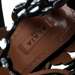 Pre Owned Alaia Black Mirror Embellished Suede Strappy Sandals Size 40.5