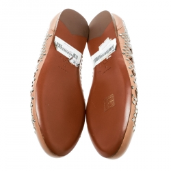 Pre Owned Alaia Beige Studded Cut Out Leather Ballet Flats Size 38