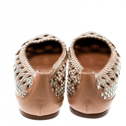 Pre Owned Alaia Beige Studded Cut Out Leather Ballet Flats Size 38
