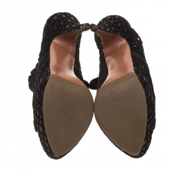 Pre Owned Alaia Black Laser Cut Suede Peep-Toe Platform Booties Size 39