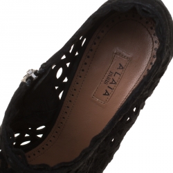 Pre Owned Alaia Black Laser Cut Suede Peep-Toe Platform Booties Size 39