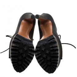 Alaia Black Canvas Cut Out Lace Up Platform Booties Size 38.5