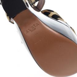 Pre Owned Azzedine Alaia Pony Hair Ankle Strap Frame Wedges Size 38
