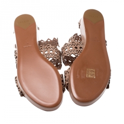 Alaia Beige Laser Cut Ankle Strap Flat Sandals Size 40