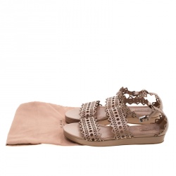 Alaia Beige Laser Cut Ankle Strap Flat Sandals Size 40