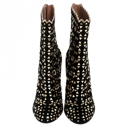 Pre Owned Alaia Black Suede Embellished Lazer Cut Ankle Boots Size 39