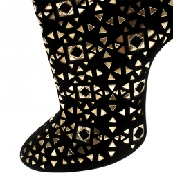 Pre Owned Alaia Black Suede Embellished Lazer Cut Ankle Boots Size 39
