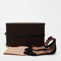 Pre Owned Alaia Black Suede Bombe Ankle Strap Flat Sandals Size 38.5