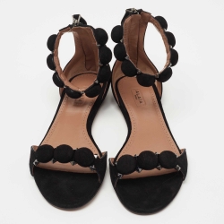 Pre Owned Alaia Black Suede Bombe Ankle Strap Flat Sandals Size 38.5