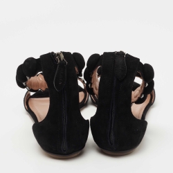 Pre Owned Alaia Black Suede Bombe Ankle Strap Flat Sandals Size 38.5