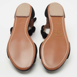 Pre Owned Alaia Black Suede Bombe Ankle Strap Flat Sandals Size 38.5