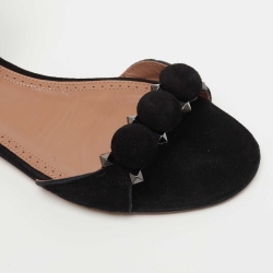 Pre Owned Alaia Black Suede Bombe Ankle Strap Flat Sandals Size 38.5