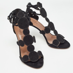 Pre Owned Alaia Black Suede Crystal Embellished Ankle Strap Sandals Size 38.5