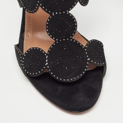 Pre Owned Alaia Black Suede Crystal Embellished Ankle Strap Sandals Size 38.5