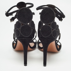 Pre Owned Alaia Black Suede Crystal Embellished Ankle Strap Sandals Size 38.5