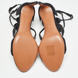 Pre Owned Alaia Black Suede Crystal Embellished Ankle Strap Sandals Size 38.5