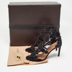 Pre Owned Alaia Black Suede Crystal Embellished Ankle Strap Sandals Size 38.5