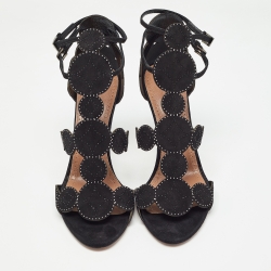 Pre Owned Alaia Black Suede Crystal Embellished Ankle Strap Sandals Size 38.5