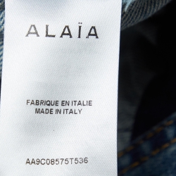 Pre Owned Alaia Blue Denim Plunge Neck Hooded Bodysuit S