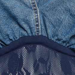 Pre Owned Alaia Blue Denim Plunge Neck Hooded Bodysuit S