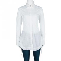 Pre Owned Alaia White Embroidered Cotton Long Sleeve High Low Shirt M