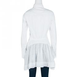 Pre Owned Alaia White Embroidered Cotton Long Sleeve High Low Shirt M