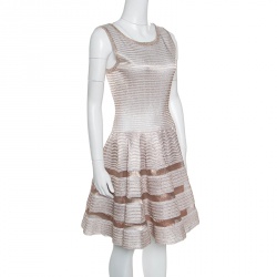 Pre Owned Alaia Gold Striped Knit Sleeveless Fit and Flare Dress L