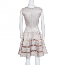 Pre Owned Alaia Gold Striped Knit Sleeveless Fit and Flare Dress L