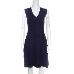 Pre Owned Alaia Navy Blue Wool Blend Cropped Cardigan and Flared Dress Set M