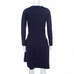 Pre Owned Alaia Navy Blue Wool Blend Cropped Cardigan and Flared Dress Set M