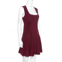 Pre Owned Alaia Maroon Pleated Square Neck Sleeveless Dress M