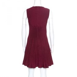 Pre Owned Alaia Maroon Pleated Square Neck Sleeveless Dress M
