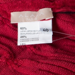 Pre Owned Alaia Red Chenille Wool Patterned Long Sleeve Skater Dress M