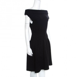 Pre Owned Alaia Black Patterned Jacquard Knit Off Shoulder Dress L