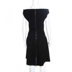 Pre Owned Alaia Black Patterned Jacquard Knit Off Shoulder Dress L